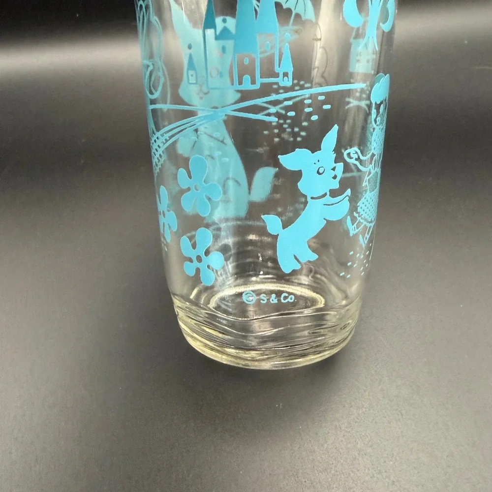 Vintage Wizard of Oz‎ Toto Teal Blue Glass Tumbler Wavy Bottom S&Co